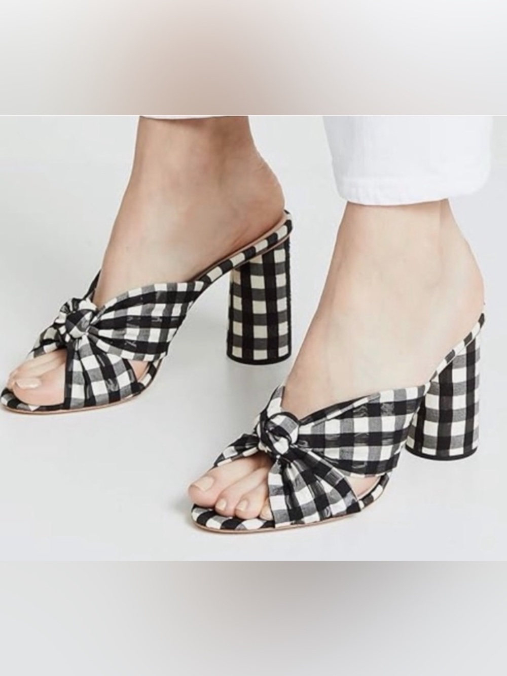 Loeffler Randall Coco Black & White Gingham Knot Mule Heels. Size 7.5